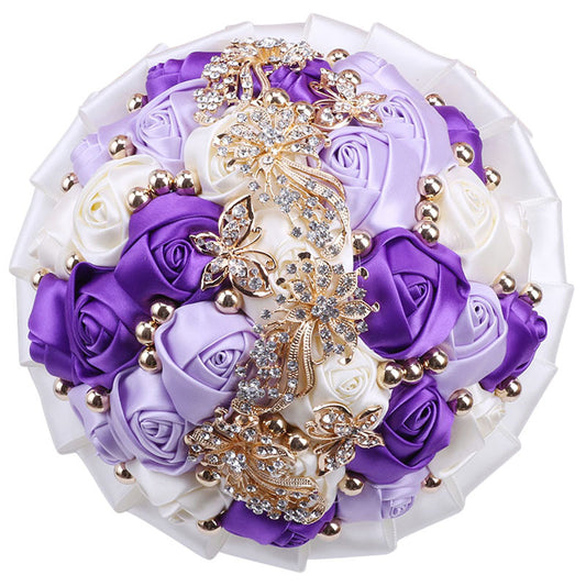 26cm Handmade Satin Rose Quinceañera Bouquet Ramo LQ306