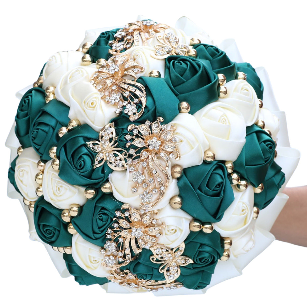 26cm Handmade Satin Rose Quinceañera Bouquet Ramo LQ306