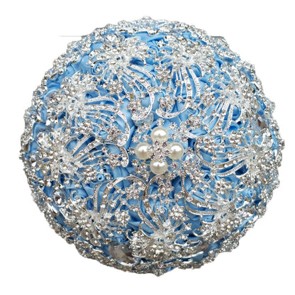 Full Crystal Rhinestones Quinceañera Bouquet Satin Rose Ramo W888-3