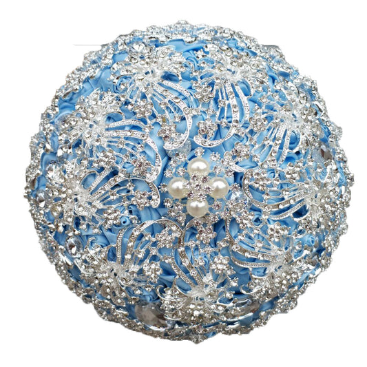Full Crystal Rhinestones Quinceañera Bouquet Satin Rose Ramo W888-3
