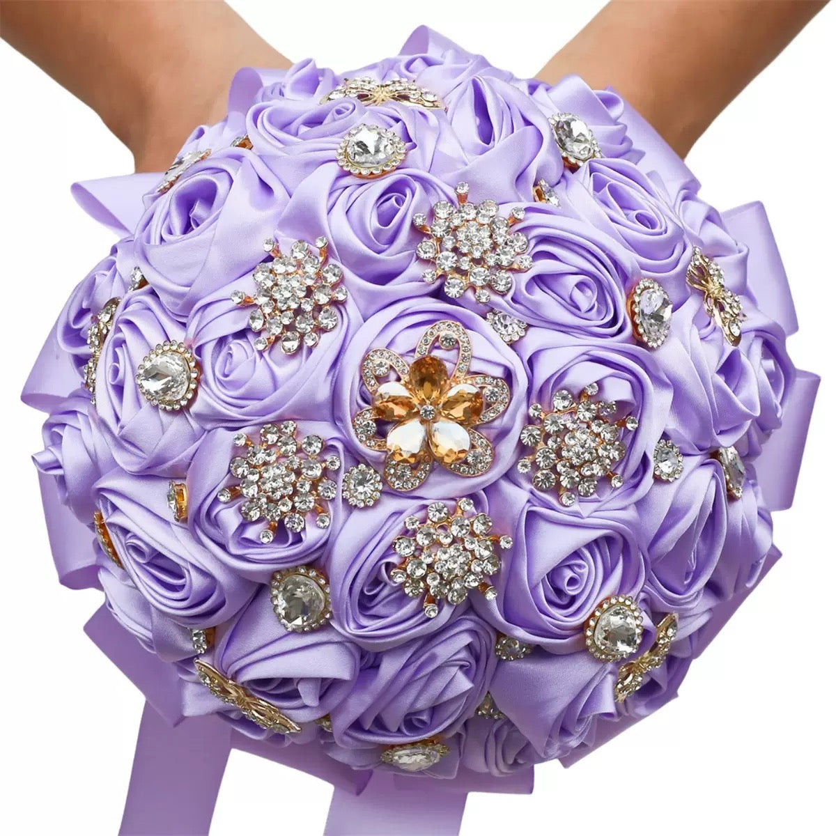 Sparkling Rhinestone Butterfly Brooch Satin Rose Ramo Quinceañera Bouquet LQ1108