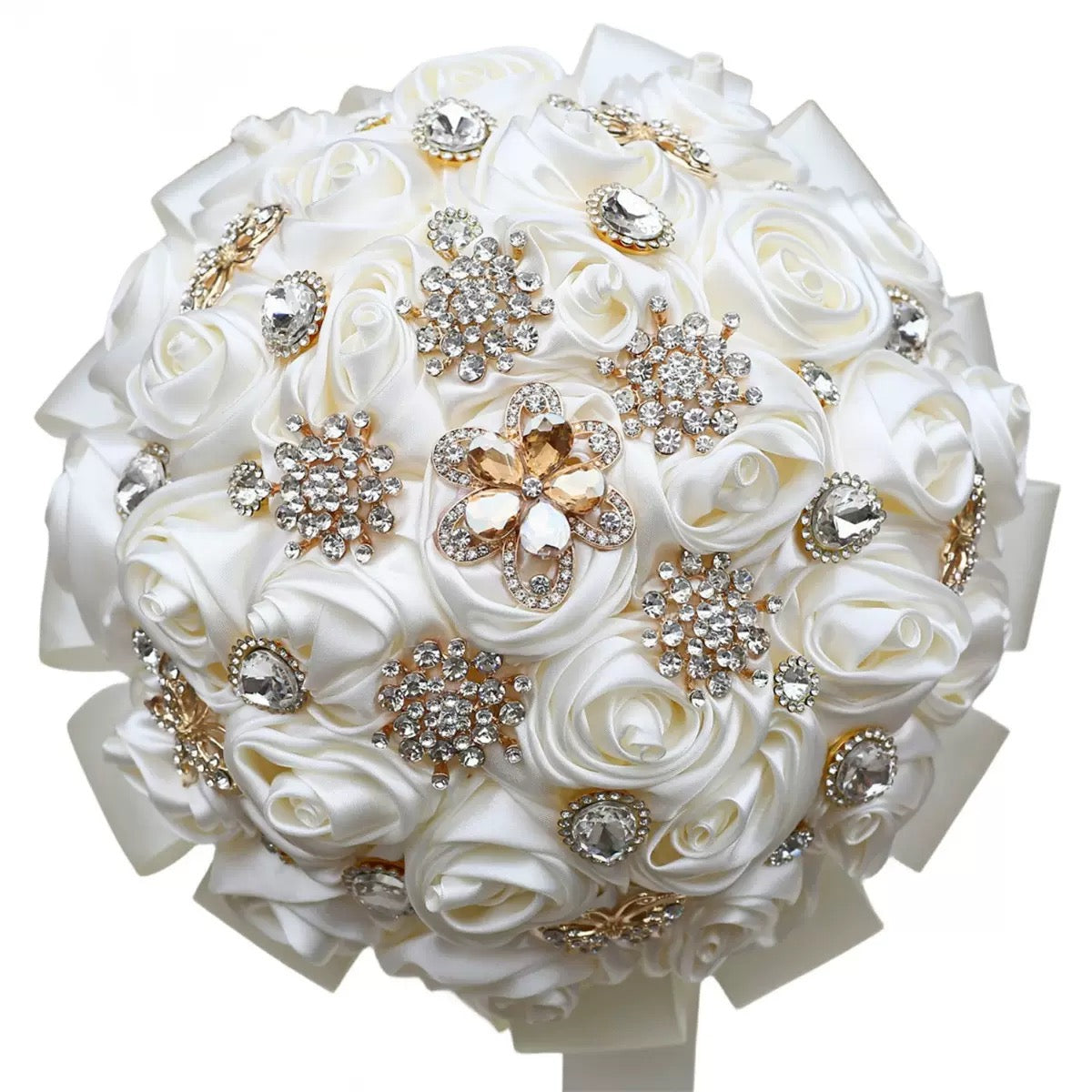 Sparkling Rhinestone Butterfly Brooch Satin Rose Ramo Quinceañera Bouquet LQ1108