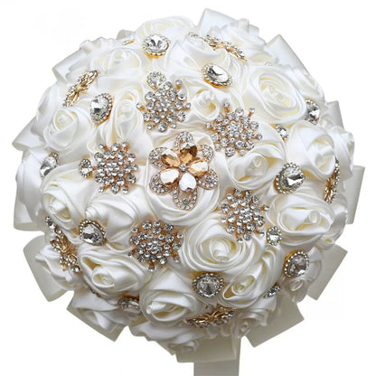 Sparkling Rhinestone Butterfly Brooch Satin Rose Ramo Quinceañera Bouquet LQ1108