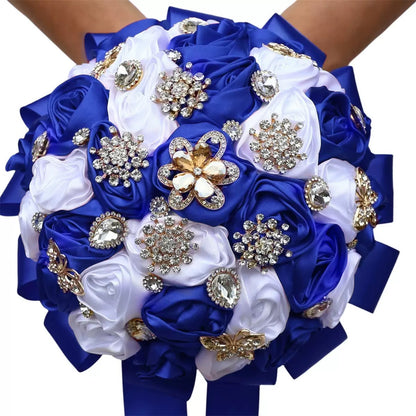 Sparkling Rhinestone Butterfly Brooch Satin Rose Ramo Quinceañera Bouquet LQ1108