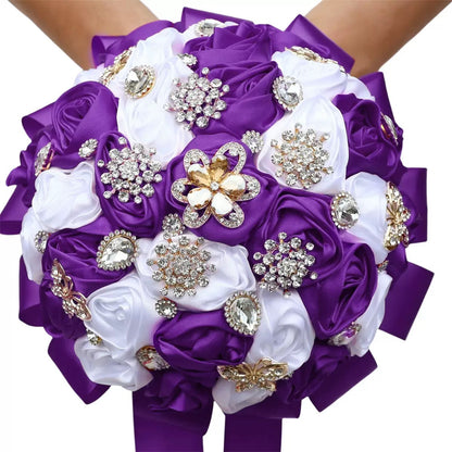 Sparkling Rhinestone Butterfly Brooch Satin Rose Ramo Quinceañera Bouquet LQ1108
