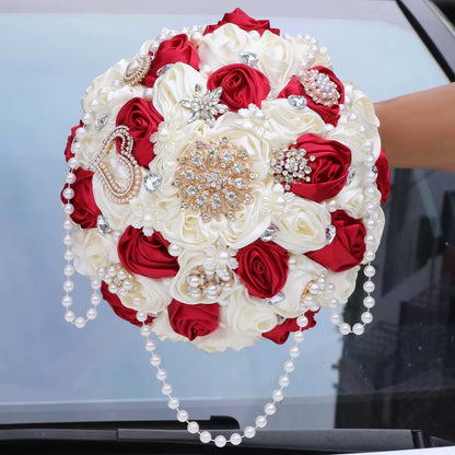 LQ2023D Quinceañera Bouquet - Cascading Pearls & Crystal Brooches Keepsake Ramo