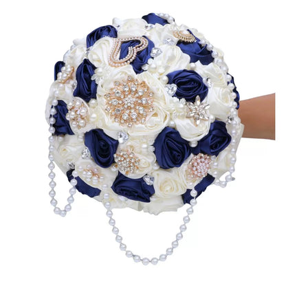 LQ2023D Quinceañera Bouquet - Cascading Pearls & Crystal Brooches Keepsake Ramo