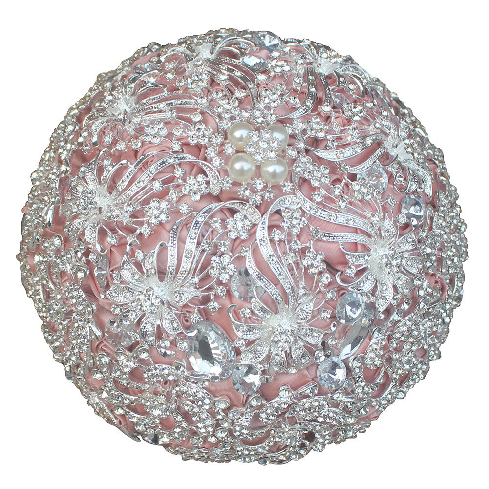 Full Crystal Rhinestones Quinceañera Bouquet Satin Rose Ramo W888-3