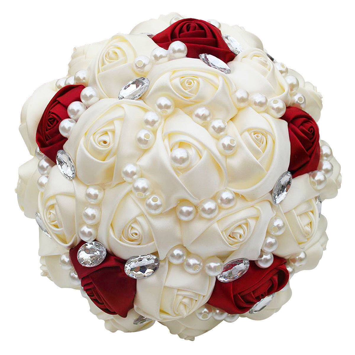 Lovequince Two-Tone Satin Rose Pearls Quinceañera Bouquet  LQ234