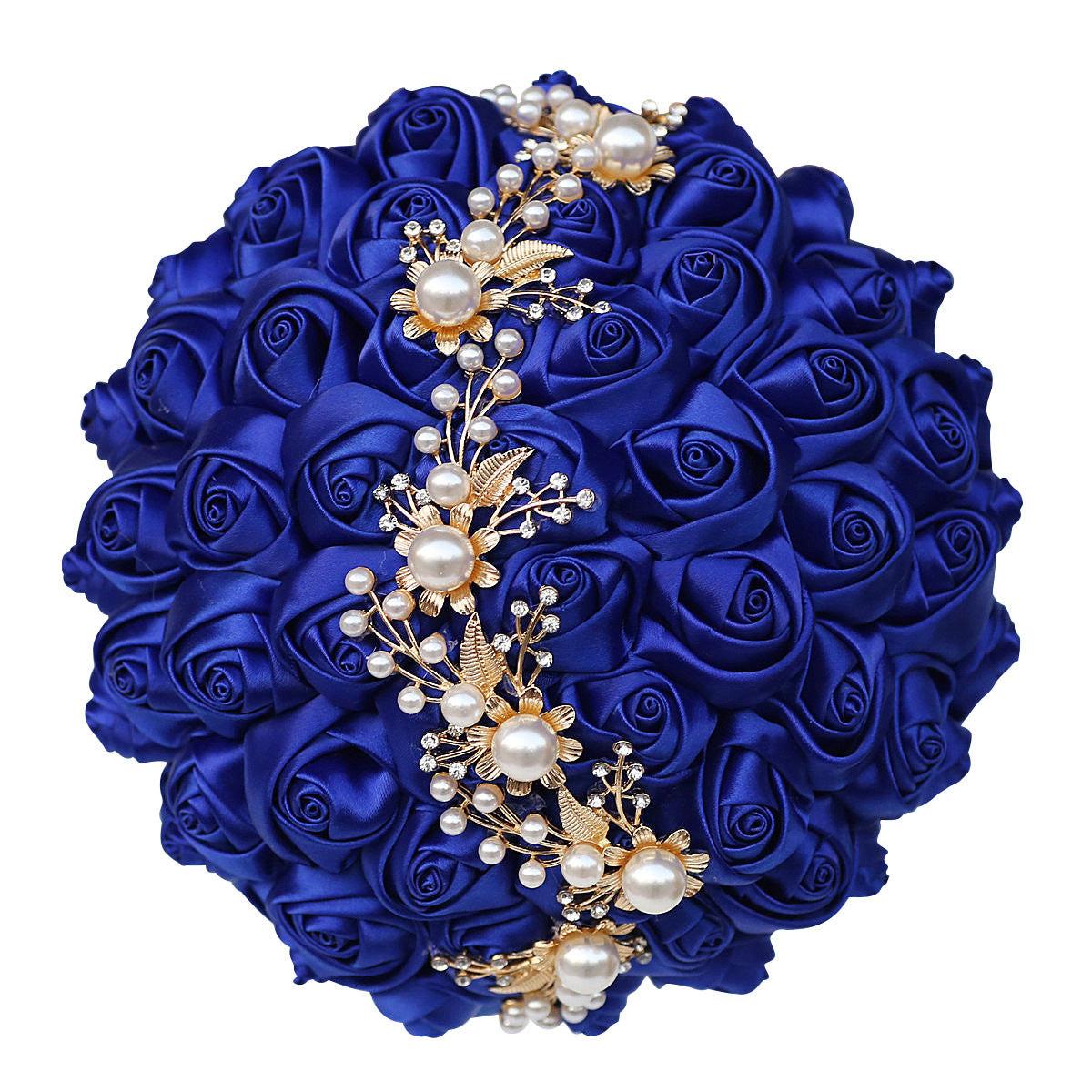LoveQuince Gold Pearl & Crystal Satin Rose Quinceañera Bouquet W706