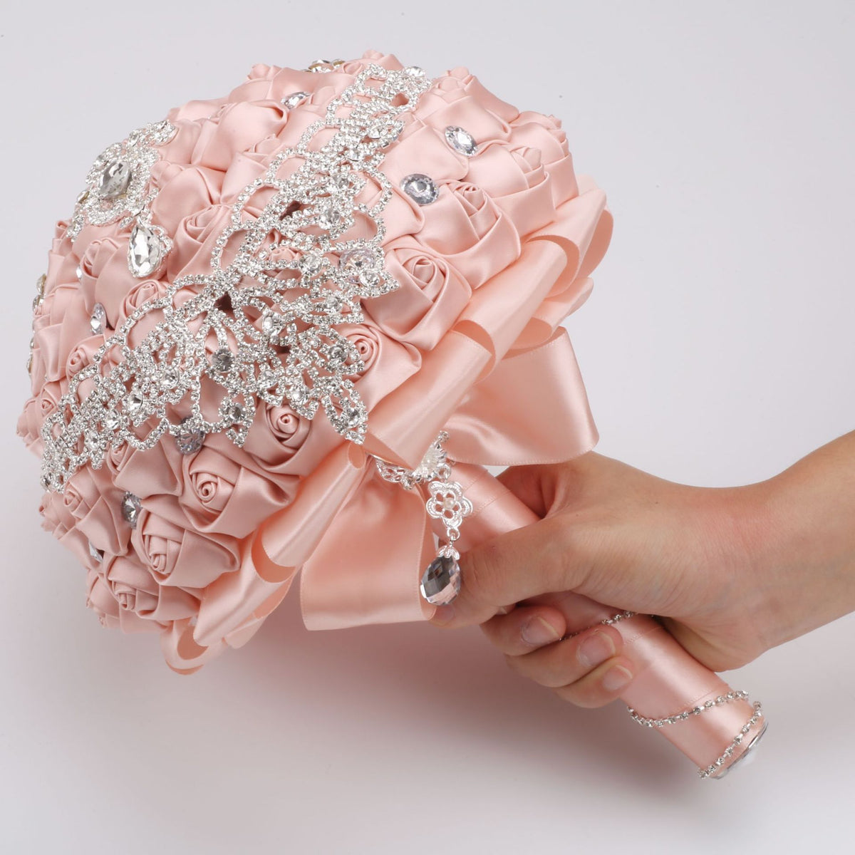 Luxury Crystal Rhinestone Quinceañera Bouquet - Handmade Satin Rose Ramo LQ287