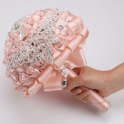 Luxury Crystal Rhinestone Quinceañera Bouquet - Handmade Satin Rose Ramo LQ287