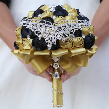 Luxury Crystal Rhinestone Quinceañera Bouquet - Handmade Satin Rose Ramo LQ287
