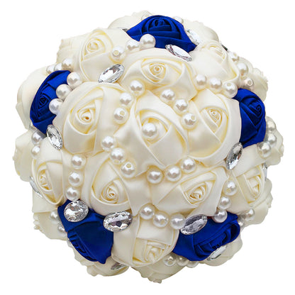 Lovequince Two-Tone Satin Rose Pearls Quinceañera Bouquet  LQ234