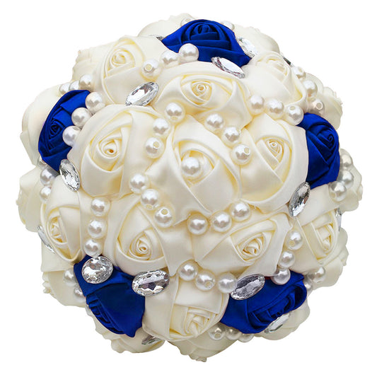 Lovequince Two-Tone Satin Rose Pearls Quinceañera Bouquet  LQ234