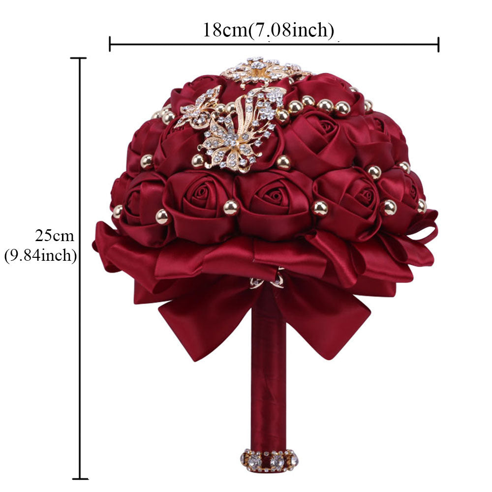 26cm Handmade Satin Rose Quinceañera Bouquet Ramo LQ306