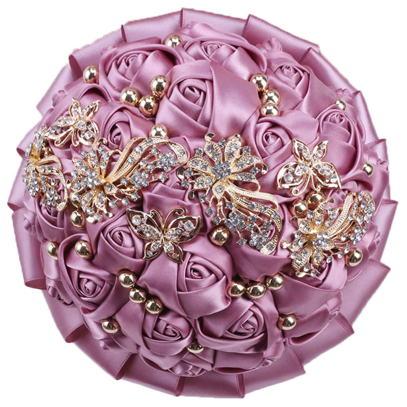 26cm Handmade Satin Rose Quinceañera Bouquet Ramo LQ306