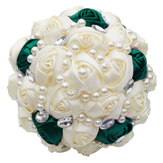 Lovequince Two-Tone Satin Rose Pearls Quinceañera Bouquet  LQ234