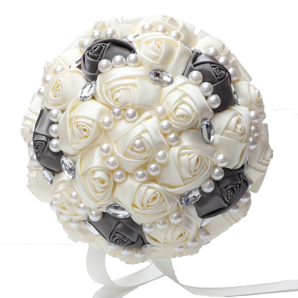 Lovequince Two-Tone Satin Rose Pearls Quinceañera Bouquet  LQ234