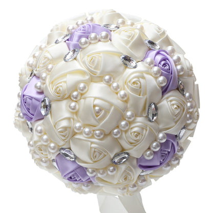 Lovequince Two-Tone Satin Rose Pearls Quinceañera Bouquet  LQ234