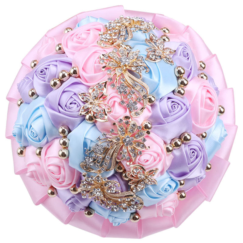 26cm Handmade Satin Rose Quinceañera Bouquet Ramo LQ306