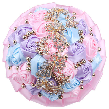 26cm Handmade Satin Rose Quinceañera Bouquet Ramo LQ306