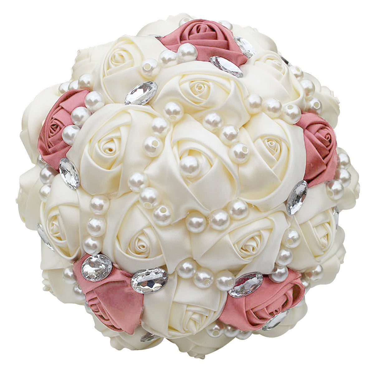 Lovequince Two-Tone Satin Rose Pearls Quinceañera Bouquet  LQ234
