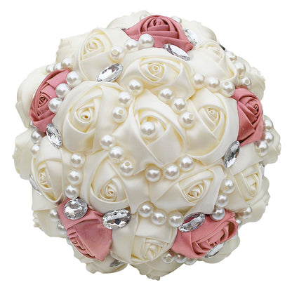 Lovequince Two-Tone Satin Rose Pearls Quinceañera Bouquet  LQ234