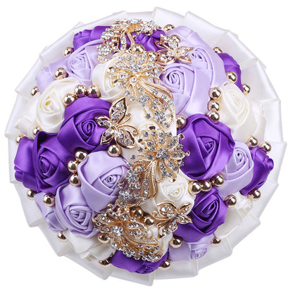 26cm Handmade Satin Rose Quinceañera Bouquet Ramo LQ306