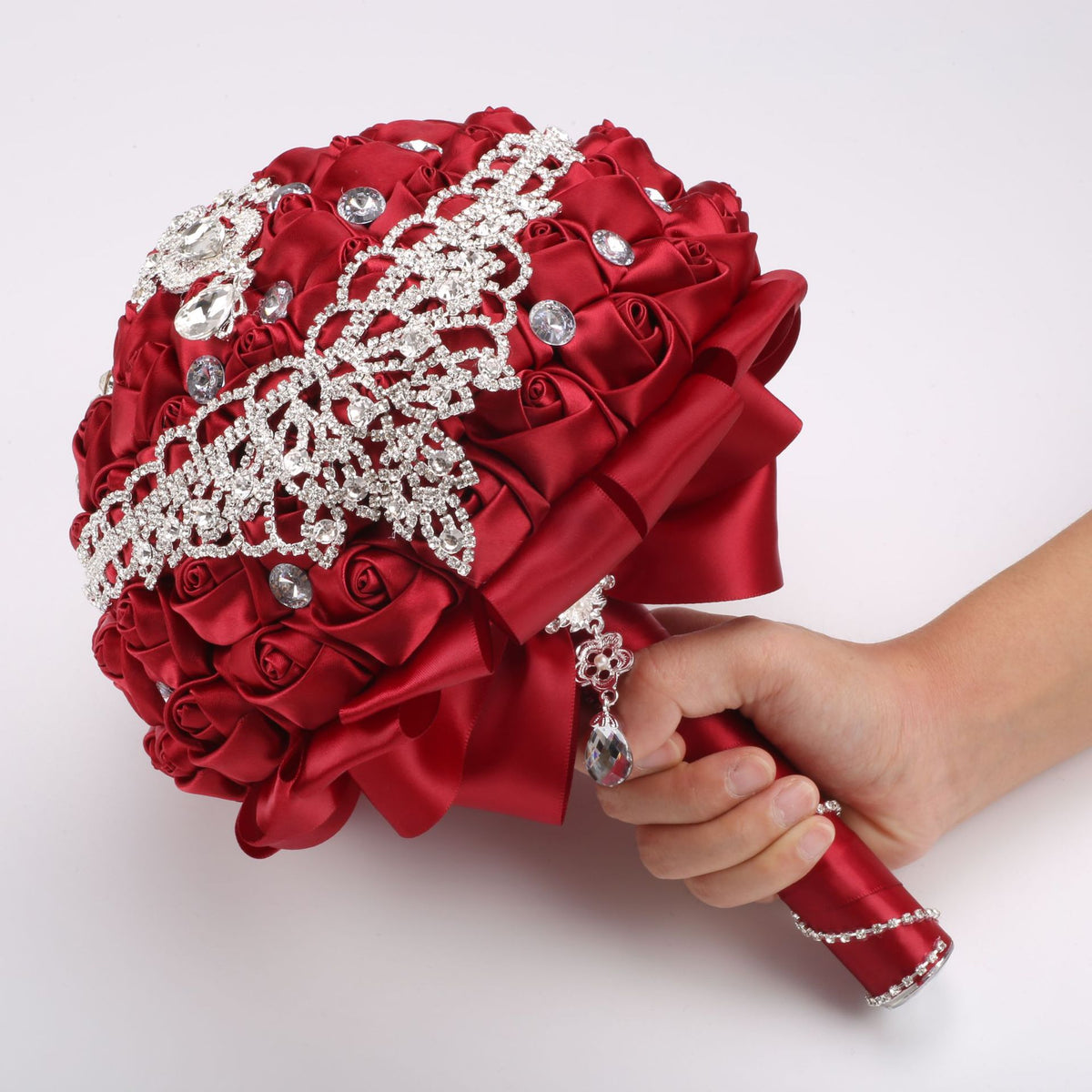 Luxury Crystal Rhinestone Quinceañera Bouquet - Handmade Satin Rose Ramo LQ287