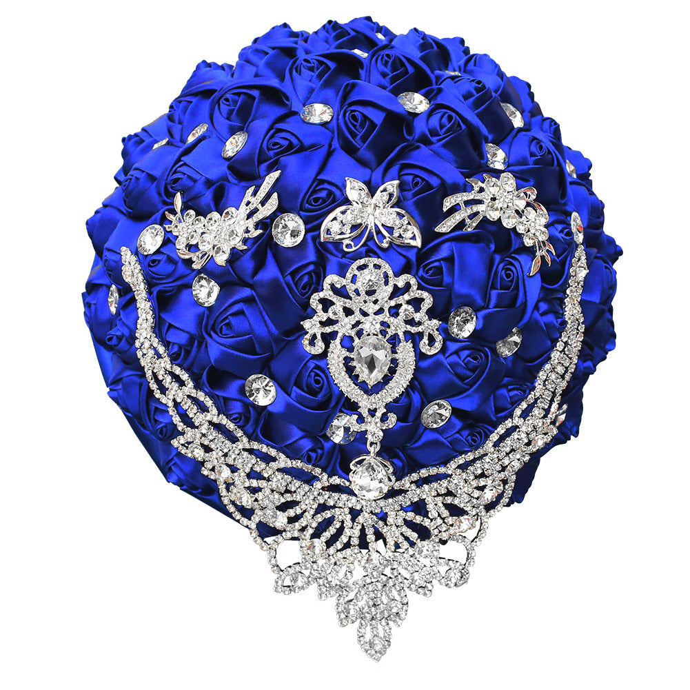 Luxury Crystal Rhinestone Quinceañera Bouquet - Handmade Satin Rose Ramo LQ287