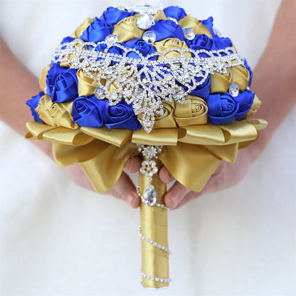 Luxury Crystal Rhinestone Quinceañera Bouquet - Handmade Satin Rose Ramo LQ287