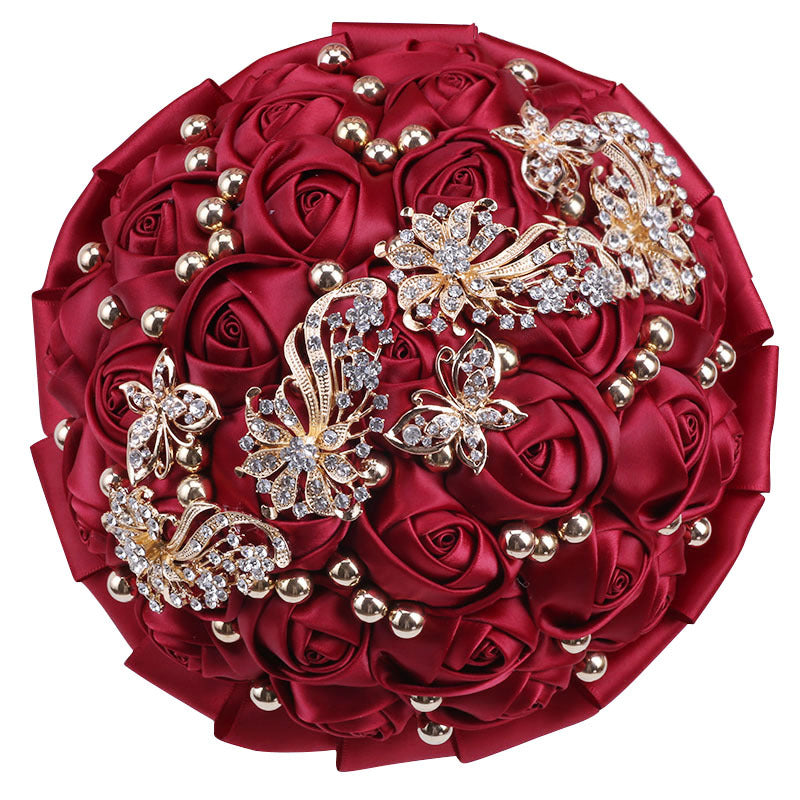 26cm Handmade Satin Rose Quinceañera Bouquet Ramo LQ306
